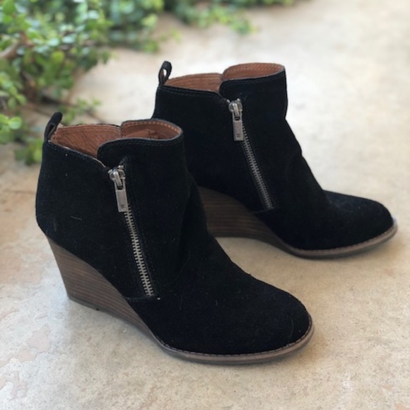 Lucky Brand Shoes - Lucky Brand Yameena Black Suede Wedge Booties